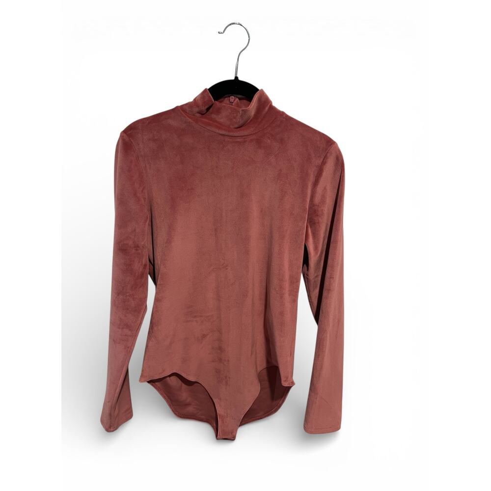 American Eagle Women’s pink velvet mock neck bodysuit size Large Y2K style